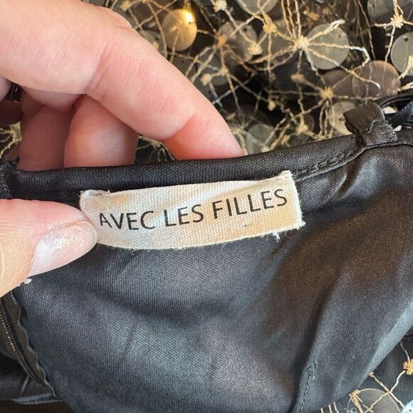 NWT Avec Les Filles Black Silver Embellished Sequin Halter Dress - Picture 6 of 7